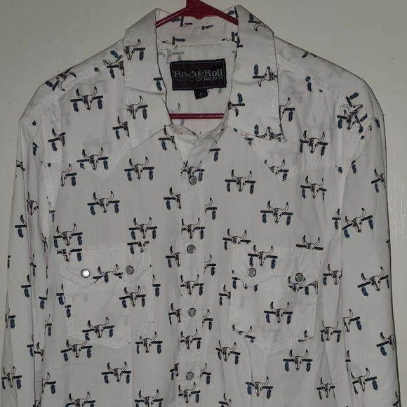 rock and roll cowboy Shirts Rock Roll Cowboy Mens White Steer Skull